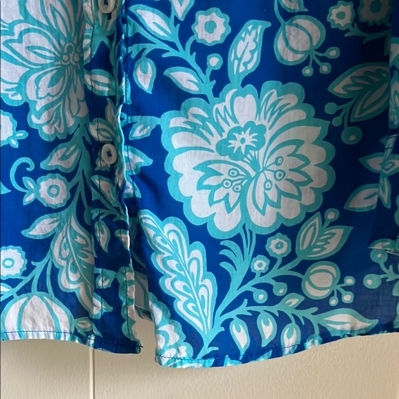 Talbots Plus Blue & White Casual Button Down Floral Beach Cotton Shirt Sz 1X - Picture 6 of 7